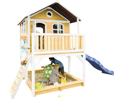 Spielhaus mit Sandkasten und Rutsche für Kinder