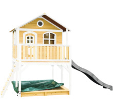 Spielhaus mit Rutsche und Sandkasten aus Holz