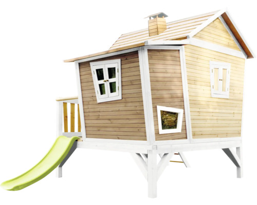 Holzspielhaus mit Rutsche für den Garten