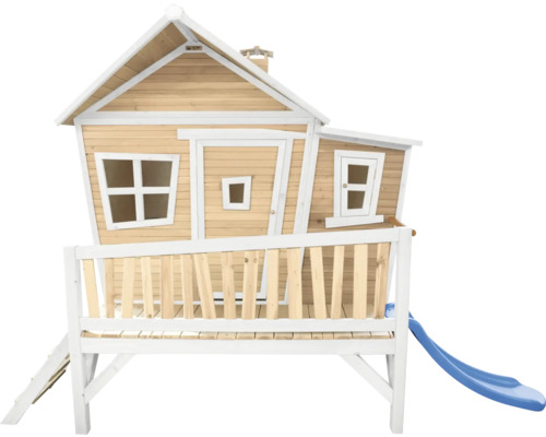 Spielhaus aus Holz mit Rutsche und Leiter