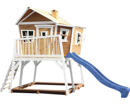 Spielhaus mit Rutsche und Sandkasten aus Holz