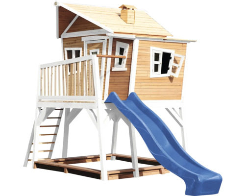 Spielhaus mit Rutsche, Leiter, Sandkasten und Fenster zum Öffnen
