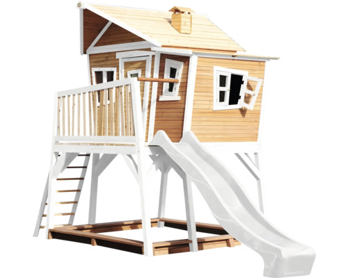 Holzspielhaus mit Rutsche, Leiter und Sandkasten