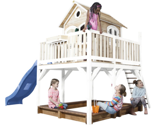 Spielturm mit Rutsche, Sandkasten und Spielhaus für Kinder
