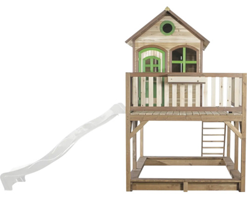 Spielturm mit Rutsche, Leiter und Sandkasten aus Holz