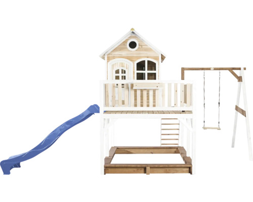 Spielhaus mit Rutsche, Schaukel und Sandkasten für den Garten