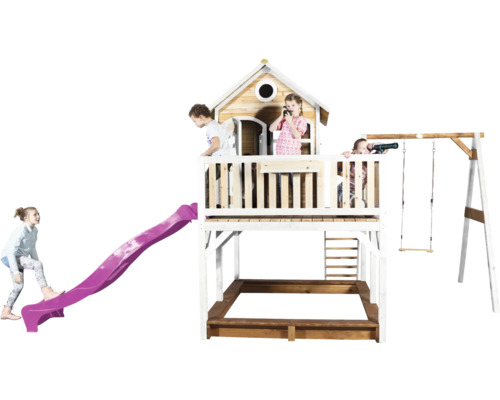 Spielturm mit Rutsche, Schaukel und Sandkasten für Kinder