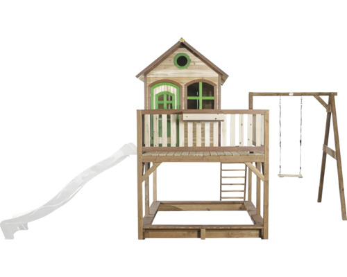 Spielhaus aus Holz mit Schaukel und Rutsche für den Garten