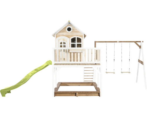 Spielhaus mit Rutsche, Schaukel und Sandkasten für den Garten