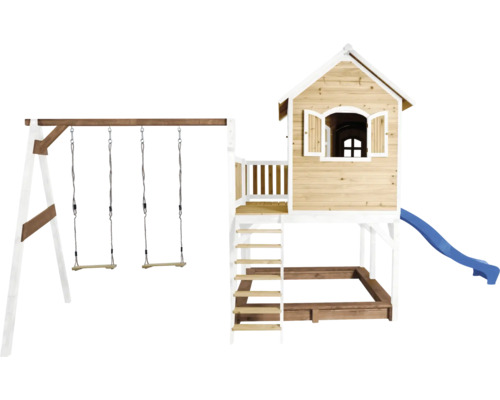 Spielturm mit Schaukel, Rutsche und Sandkasten aus Holz