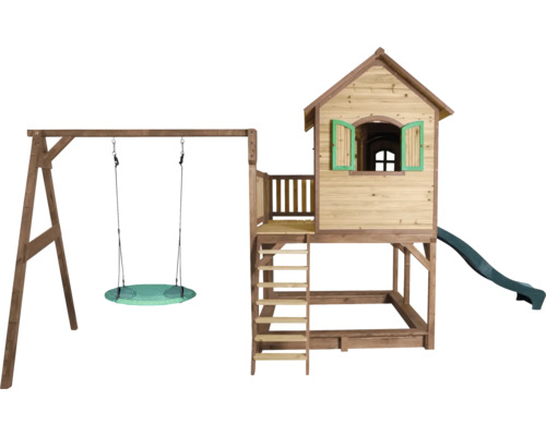 Spielturm mit Schaukel, Leiter und Rutsche aus Holz für den Garten