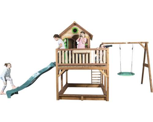 Kinderspielplatz mit Rutsche, Schaukel und Sandkasten