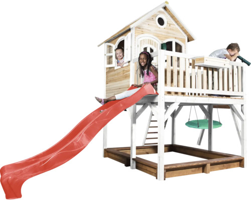 Spielhaus mit Rutsche, Sandkasten und Schaukel für Kinder