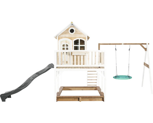 Spielhaus mit Rutsche, Sandkasten und Schaukel für den Außenbereich