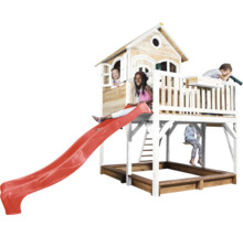 Spielhaus mit Rutsche, Schaukel und Sandkasten