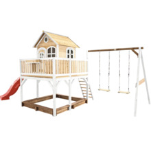 Spielturm mit Rutsche, Schaukel und Sandkasten aus Holz