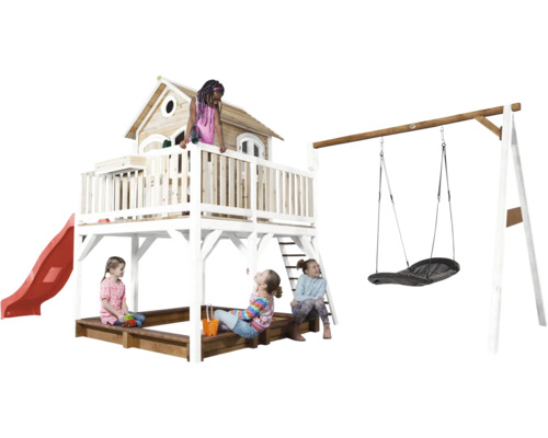 Spielturm mit Rutsche, Schaukel und Sandkasten für Kinder