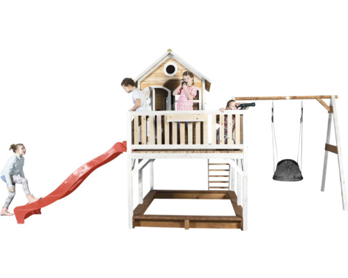 Spielturm mit Rutsche, Schaukel und Sandkasten für Kinder