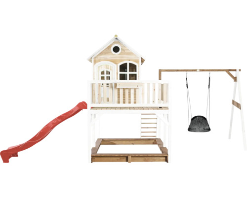 Spielturm mit Rutsche, Schaukel und Sandkasten für den Garten