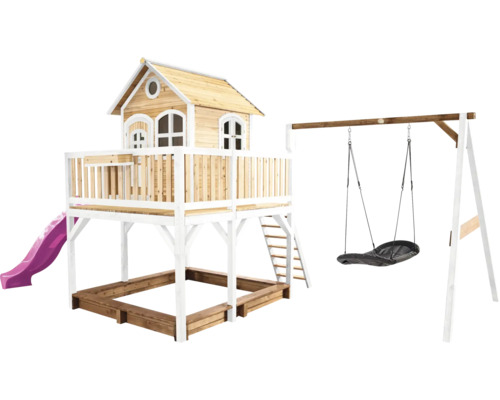Spielturm mit Rutsche, Sandkasten und Schaukel für den Garten