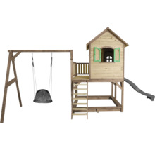 Spielturm mit Schaukel, Rutsche und Sandkasten aus Holz