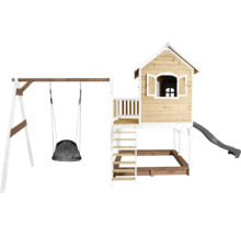 Spielhaus mit Schaukel und Rutsche aus Holz für den Garten