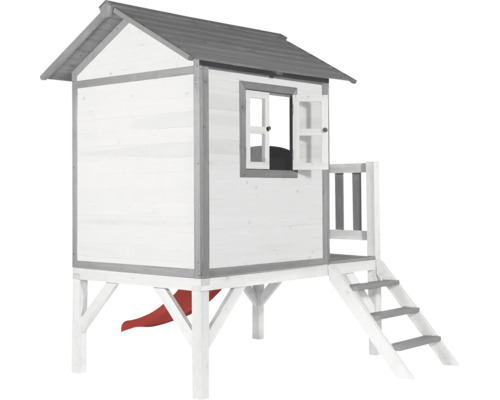 Spielhaus aus Holz mit Rutsche, Treppe und Fenster