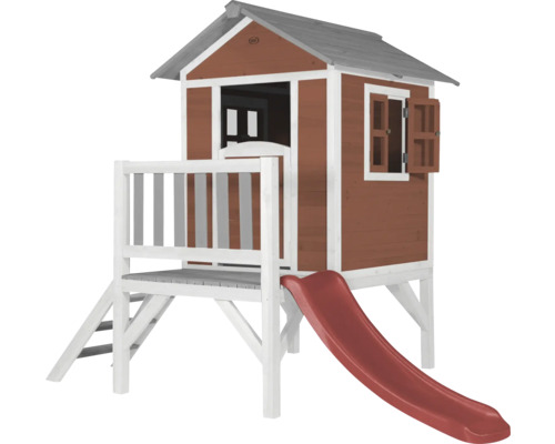 Spielhaus aus Holz mit Rutsche