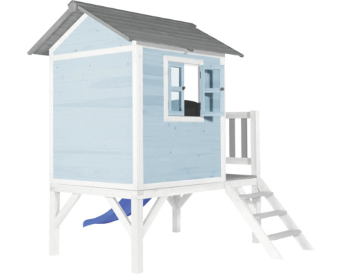 Spielhaus aus Holz mit Rutsche und Treppe