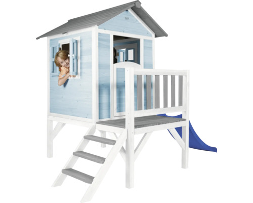 Holzspielhaus mit Rutsche, Treppe und Fenster für Kinder