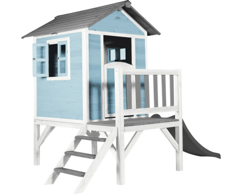Spielhaus mit Stelzen axi Lodge 240 x 167 cm Holz blau inkl. schwarze Rutsche Spielhaus aus Holz mit Rutsche und Treppe