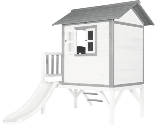 Spielhaus aus Holz mit Rutsche und Fenster zum Öffnen