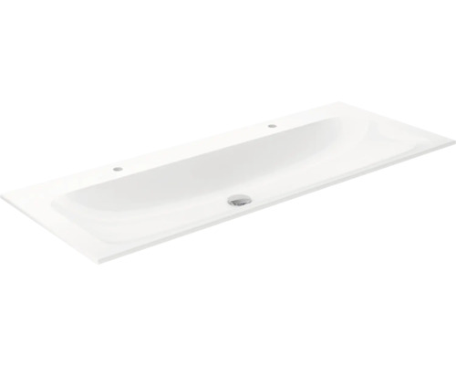 Doppelmöbelwaschbecken Keuco X-Line 120,8x49,4 cm glänzend ohne Beschichtung Waschtisch aus Sanitärkeramik mit Hahnlöchern und Überlauf