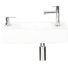 Handwaschbecken-Set Sapon rechteck inkl. Waschtischarmatur, Siphon und Seifenspender 40x18 cm weiß chrom-thumb-0