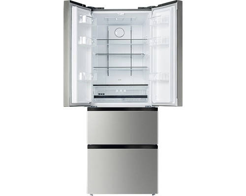 Geöffneter, freistehender Kühl- und Gefrierschrank mit zwei Türen und zwei Gefrierschrankfächern