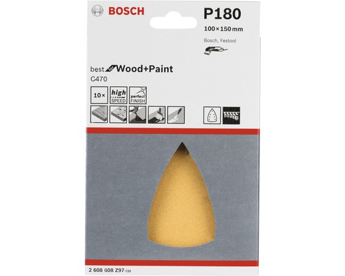 Bosch P180 Schleifpapier für Holz und Farbe, 100x150 Millimeter