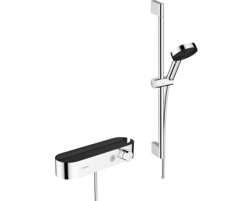 Brausegarnitur hansgrohe Pulsify Select S 24260000 mit Thermostat chrom grau Duscharmaturset mit Brausestange und Ablage