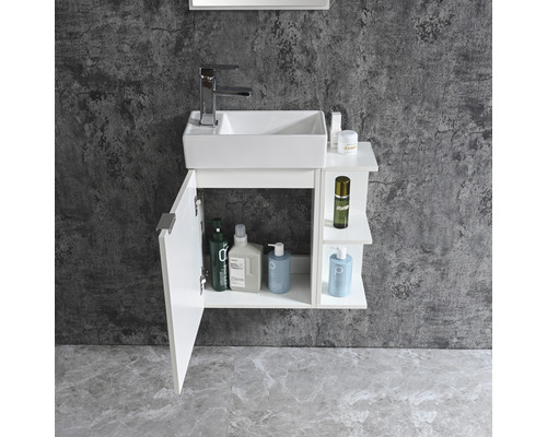 Badezimmer Waschbeckenunterschrank mit offenem Regal und Tür
