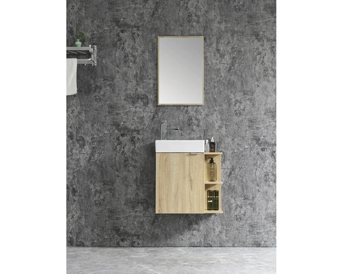 Modernes Badezimmer mit Waschbeckenunterschrank, Aufsatzwaschbecken und Spiegel