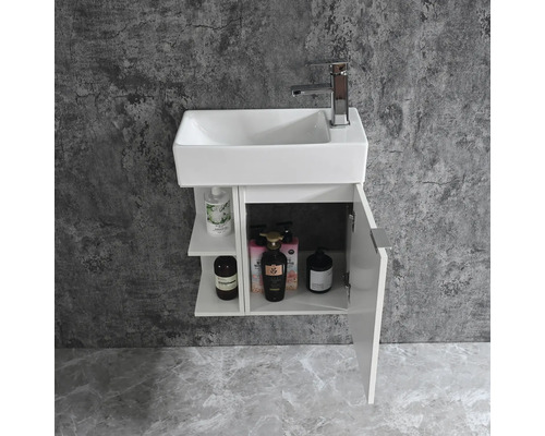 Waschtischkombination mit offenem Schrank und Waschtisch