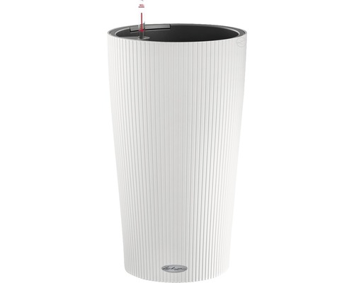 Pflanzvase Lechuza Cilindro Color Ø 23 cm H 41 cm Kunststoff weiß inkl. Erdbewässerungsystem, Pflanzeinsatz, Substrat und Wasserstandsanzeiger Hoher Pflanzkübel mit Bewässerungssystem