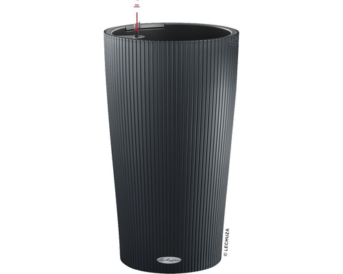 Pflanzvase Lechuza Cilindro Color Ø 23 cm H 41 cm Kunststoff grau inkl. Erdbewässerungsystem, Pflanzeinsatz, Substrat und Wasserstandsanzeiger Hoher Pflanzkübel mit Bewässerungssystem