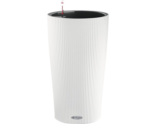 Pflanzvase Lechuza Cilindro Color Ø 32 cm H 56 cm Kunststoff weiß inkl. Erdbewässerungsystem, Pflanzeinsatz, Substrat und Wasserstandsanzeiger Hoher, weißer Pflanzkübel mit Bewässerungssystem