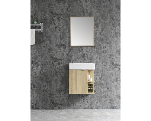 Modernes Badezimmer mit Waschtischunterschrank, Aufsatzwaschbecken und Spiegel