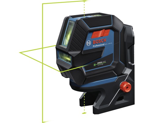 Bosch Logo. Linienlaser mit grünen Laserlinien.