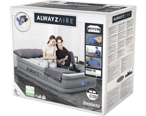 Verpackung einer Alwayszaire Luftmatratze von Bestway mit integrierter Pumpe