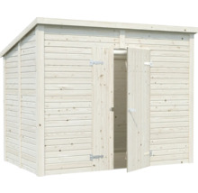Gartenhaus aus Holz mit Doppeltür, teilweise geöffnet