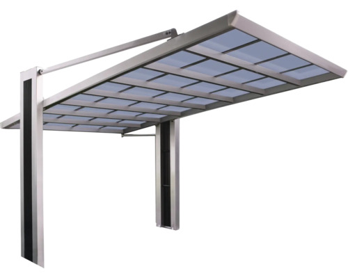 Überdachung mit Stahlrahmen und transparenten Paneelen