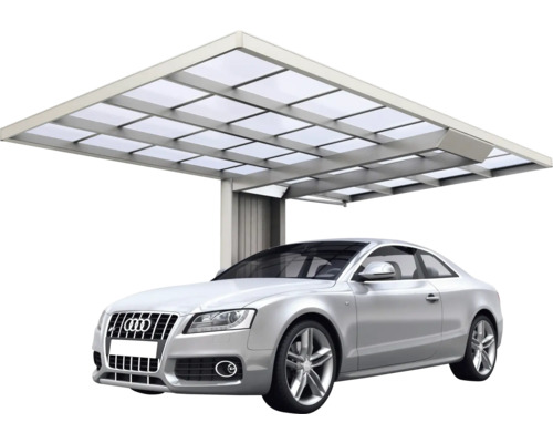 Einzelcarport Ximax Neo Typ 90 Sonderhöhe Aluminium eloxiert 276x495 cm Edelstahl-Look