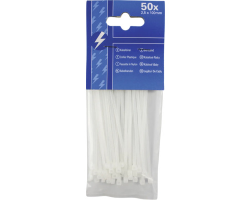 Kabelbinder 100x2,5 mm 50 Stück, transparent Packung Kabelbinder, 50 Stück, Größe 2,5 x 100 mm